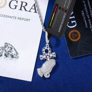 Bijoux spirituels en argent sterling 925 non ternissant, avec diamant Moissanite <span class=keywords><strong>de</strong></span> laboratoire, entièrement serti, pendentif main <span class=keywords><strong>de</strong></span> prière et croix Ankh pour hommes et femmes - Product Image 2