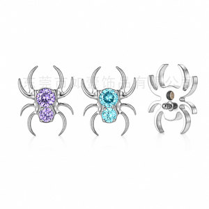 Pendientes de aleación de titanio yunnique Spider de 9 mm con circonita azul púrpura y engaste de púas, joyería de moda para perforaciones - Product Image 2