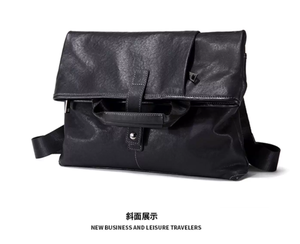 Sac messager en cuir véritable pour hommes, sac à bandoulière rétro, grande capacité, couleur unie, pour affaires et occasions décontractées - Product Image 3