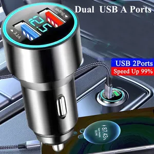 Layar LED 35W Dual USB A pengisi daya mobil pemantik rokok untuk iPhone 15 14 13 12 11 Pro Max Plus Samsung S24 Ultra S23 S22 Pixel