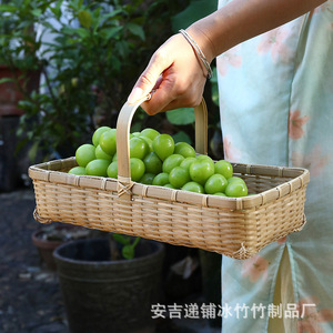 Handmade Bamboo Woven <b>Basket</b> Rectangle Mini <b>Storage</b> <b>Basket</b> For Tea Set Fruit Holding - Product Image 5