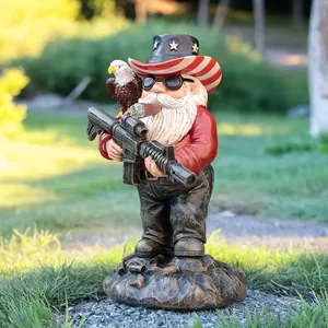 1pc d'ornement de jardin d'un nain avec un fusil et un aigle, sculpture de statue de soldat nain de l'armée militaire - Product Image 3