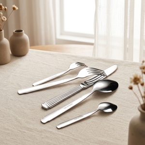 Ensemble de couverts en acier inoxydable 410 rainuré style colonne romaine, finition miroir de luxe, <span class=keywords><strong>fourchette</strong></span>, <span class=keywords><strong>cuillère</strong></span>, <span class=keywords><strong>couteau</strong></span> pour hôtel - Product Image 3