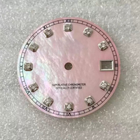 Montre en acier inoxydable avec cadran en nacre 28,5 mm, diamant, sans luminescence, faite à la main, étanche, pour mouvement automatique NH35/NH36/4R36/7S