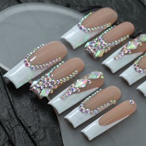 Uñas postizas acrílicas de lujo hechas a mano al por mayor, cuadradas y en forma de ataúd, largas, con punta francesa 3D de cobertura completa - Product Image 3