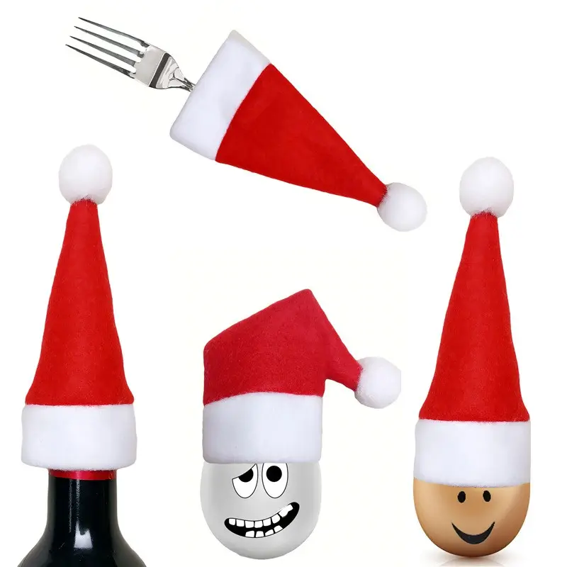 קידום חג המולד מחזיק כלי כסף מיני DIY אדום חג מולד בגידה סנטה <span class=keywords><strong>כובע</strong></span>י עבור מלאכות מיני סנטה <span class=keywords><strong>כובע</strong></span> כוס בקבוקי כיסוי