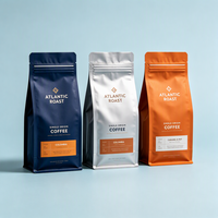 Sachets refermables pour café et boissons énergisantes avec estampage à chaud doré, emballage biodégradable de qualité alimentaire avec valve et fermeture éclair latérale