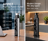 Prise de bureau escamotable manuelle avec 3 prises CA + USB-A + USB-C 20W 16A, en cuivre et ABS, norme européenne IP20
