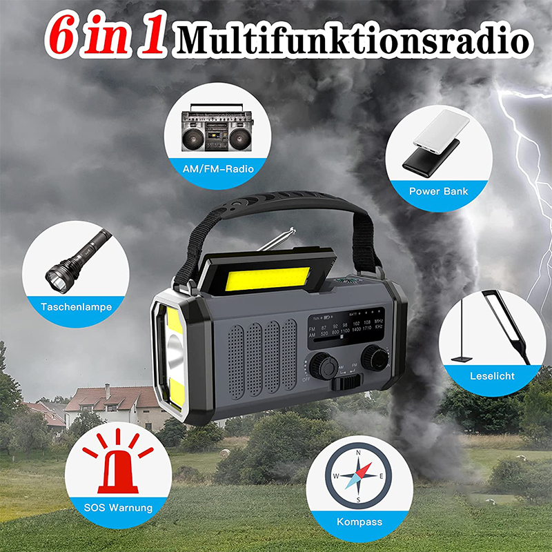 Светодиодный фонарик 10000 мАч, FM-радио, набор для выживания при землетрясении, ручная мини-лампа на солнечной батарее, аварийный генератор, ручное солнечное радио