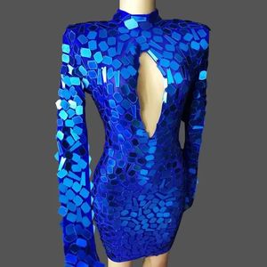 Abito da Festa con Paillettes Blu Zaffiro Scintillanti, Minigonna Aderente Elasticizzata per Serate in Discoteca, Nuovo Stile - Product Image 4