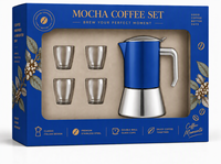 Ensemble de 5 cafetières Moka italiennes pour cuisinière, en acier inoxydable 304, avec tasses à café en verre