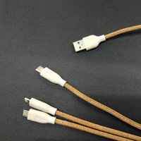 Logotipo personalizado Respetuoso con el medio ambiente Corcho Trigo Paja 1m 3 In1 Adaptadores Cables de alimentación Cargador USB Cable de datos