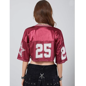 Camiseta corta clásica <span class=keywords><strong>de</strong></span> fútbol <span class=keywords><strong>americano</strong></span> personalizada para mujer, camisetas <span class=keywords><strong>de</strong></span> gran tamaño con cuello <span class=keywords><strong>de</strong></span> pico para chicas adolescentes, camisetas informales - Product Image 2