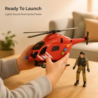 Ensemble de jouets hélicoptère à inertie avec lumière et son, figurine de soldat incluse, pour enfants, jeu de rôle de sauvetage et d'armée, coffret cadeau
