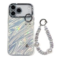 Nouvelle coque de téléphone électroplaquée avec support de poignet en fil de plume et bracelet de perles pour iPhone 17 Pro Max, 18 Pro Max, 16