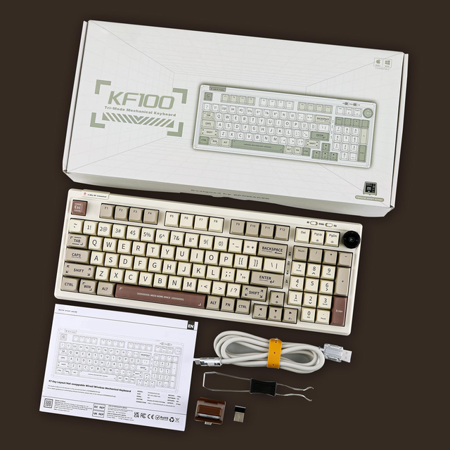 KF100 Retro Mechanical Keyboard Custom Display USB Hot-Swappable Gaming Keyboard Plastic Material for Desktop Use