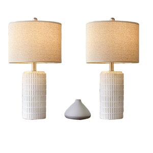 Ensemble de lampes de table en céramique moderne <span class=keywords><strong>SIMIG</strong></span> Blanc Beige Lampes de chevet pour chambre à coucher Salon Lampes de table de style fermier - Product Image 1
