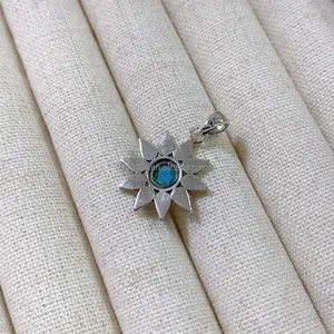 Collana con ciondolo a forma di fiore con ciondoli in argento antico S925 all'ingrosso con ciondolo turchese con pietre preziose per le donne MenGift