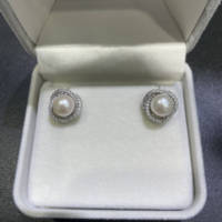 Boucles d'oreilles à clous en perles d'eau douce blanches de style nid d'oiseau, argent 5A, 8-9 mm, vente en gros de bijoux de mode