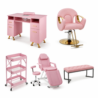 Ensemble complet de mobilier moderne rose pour salon de manucure : Table de manucure, chaise de beauté, chariot, banc d'attente, équipement de salon personnalisé, bar à ongles pour centre commercial