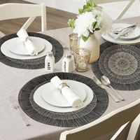 Sets de table et sous-verres ronds en jute tressé style bohème avec pompons, 380 mm de diamètre, épaisseur 10 mm
