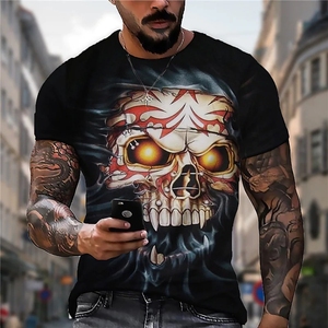 Tùy Chỉnh Người Đàn Ông Quá Khổ Của T-Shirt O-Cổ Áo Punk Rock Ngắn Tay Áo 3D In Hộp Sọ Đồ Họa Thông Minh Giản Dị Cái Chết Quần Áo Tees - Product Image 4