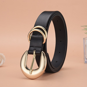 Kimberton Women's Belt Black <b>Thin</b> Alloy 3.0cm Double <b>Ring</b> Pin Buckle Casual Fresh Sweet Style Spring 2026 - Product Image 1
