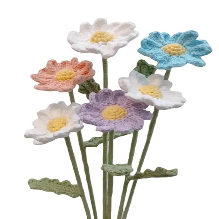 D055 Hot Sale Bruiloft Huisdecoratie Kunstbloemen Gebreide Handgemaakte Gehaakte Daisy Boeket Bloemen Voor Verjaardagscadeau