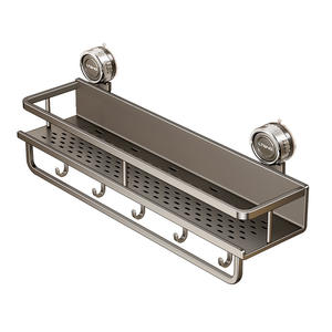 Étagère à épices murale en acier inoxydable à deux niveaux avec crochets et ventouses pour le rangement - Product Image 1