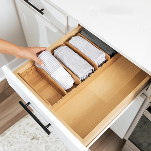 Bamboo Adjustable Clothing Organizer <b>Storage</b> <b>Box</b> Rectangular 18L <b>Drawer</b> Organizer for Towels and Lids - Product Image 2