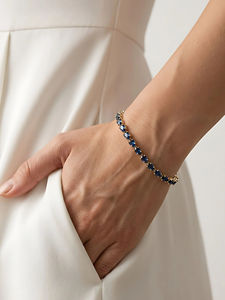 Pulsera de cadena chapada en oro JURA JEWELS Midnight Sapphire Golden Flora Tennis Classic, pulsera de cadena chapada en oro para mujer - Product Image 5