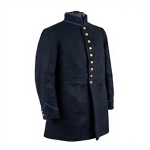 Fabricación en fábrica de un abrigo largo azul oscuro para hombre, hecho a mano con bordado y 100% lana. - Product Image 2