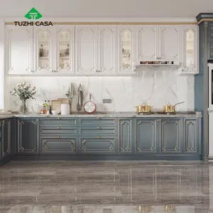 Sang trọng hiện đại Modular thiết kế giá rẻ bằng gỗ phong cách Châu Âu đồ nội thất PVC Bảng điều khiển cửa gỗ RTA tủ bếp đặt Trung Quốc