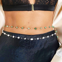 Femmes boho sexy acier inoxydable plaqué or 18 carats pierre précieuse vert blanc perle charme perle taille perles ventre chaîne bijoux de corps