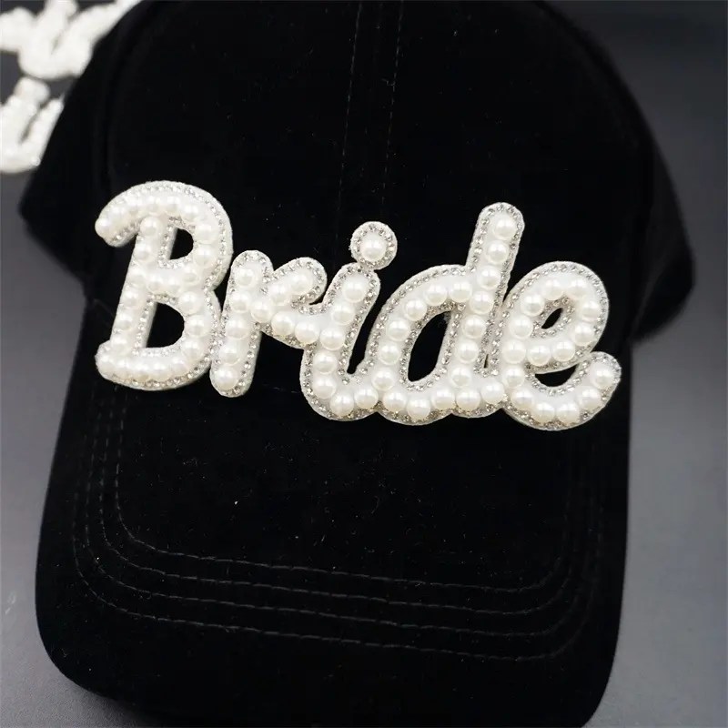 Ready to Ship Bridal Alphabet Bling White ABS Pearl Beaded applique Letter Patches Bride MOM Iron on Applique