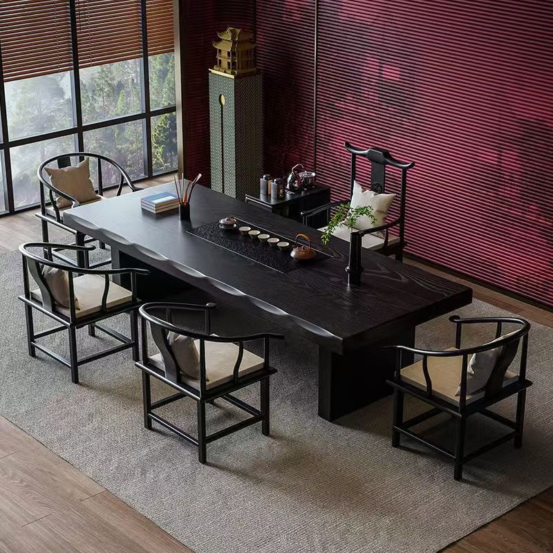 Table à thé de 1,4 mètre, chaise officielle à dossier, chaise à dossier rond * 4