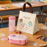 Boîte à lunch bento pour enfants, dessins animés, pour les âges de 3 à 7 ans, sans BPA, 3 compartiments, anti-fuite, réutilisable, avec cuillère et sac