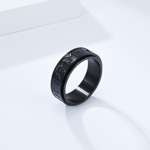 Anillo giratorio con letras vikingas nórdicas para hombre, acero, oro, negro, escritura alfanumérica, anillo para el dedo índice, regalo de joyería - Product Image 3