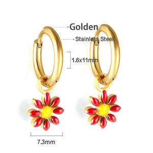 Nuevos Pendientes de Aro Colgantes de Moda al por Mayor, Joyería de Acero Inoxidable con Baño de Oro de 18K, Pendientes de Flores de Esmalte Colorido para Mujer - Product Image 2