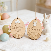 Étiquette personnalisée en bois pour panier de Pâques, motif lapin, pour enfants