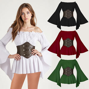 Disfraces <span class=keywords><strong>de</strong></span> <span class=keywords><strong>Pirata</strong></span> <span class=keywords><strong>de</strong></span> Halloween, Camisas <span class=keywords><strong>de</strong></span> Manga Larga <span class=keywords><strong>de</strong></span> la Edad Media y Renacimiento con Cinturón <span class=keywords><strong>de</strong></span> Cuero Ancho, Blusa y Top Estilo Steampunk - Product Image 3