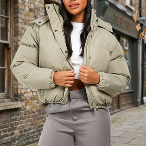 Winter Waterproof Knitted Puffer <b>Jacket</b> Ladies Warm Hooded Short Slim Nylon Lining Women's Coat - Product Image 3