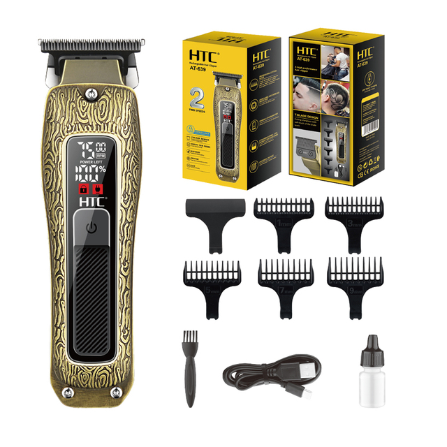 HTC AT-639 Professional Barber Hair Clipper Fully Metal Body Hair Trimmer with Powder Metallurgy Blade Digital Display