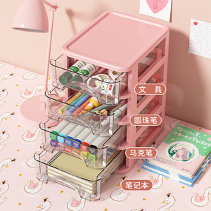 Drawer Style Desktop Storage <b>Box</b> 3 Tier Transparent Organizer For Office Stationery Cosmetic <b>Makeup</b> Drawer Cabinet With Handle - Product Image 4