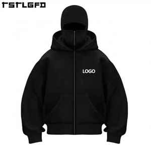 Chaqueta de invierno de felpa francesa de peso pesado personalizada con cremallera Pasamontañas Sudadera con capucha de cara completa Esquí Ninja Máscara Impresión digital - Product Image 1