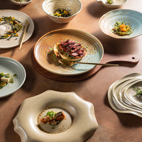 Nordique Irrégulier Porcelaine Coupé Assiette Plateau Vaisselle Bol À Soupe Profonde Pour Fine Dining Réactif Coloré En Céramique Ensemble De Vaisselle