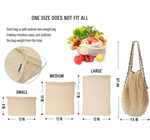 Sac d'épicerie réutilisable en maille de coton écologique produit un sac à cordon avec une longue poignée - Product Image 2