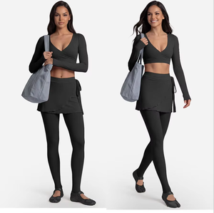 Balletcore Exercise Clothing for Women Yoga Wear Long Sleeve Cropped Top Wrapped Sports <b>Skirt</b> Leggings Set Butter Soft SQ6088 - Product Image 5