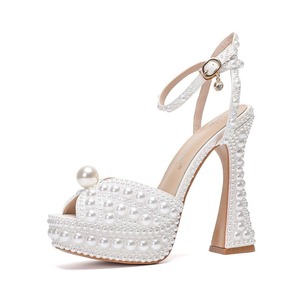 Delicate Pearl Decorated <b>Open</b> <b>Toe</b> <b>Platform</b> High <b>Heel</b> Sandals for Ladies Ankle Strap Formal Shoes for Bridal Evening Occasions - Product Image 1
