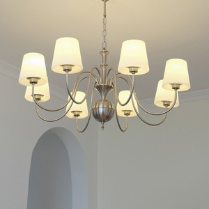 Lustre vintage français rond doré avec ampoule LED E26, commande par interrupteur, 5 têtes, pour chambre, salon, salle à manger - Product Image 4